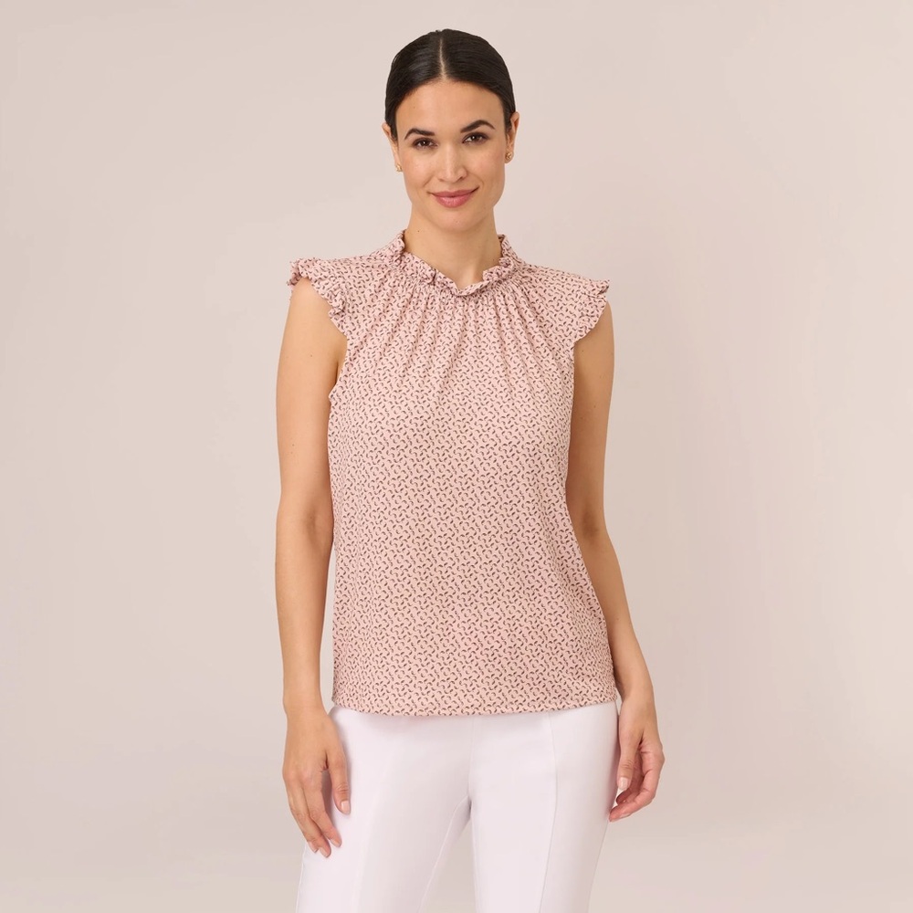 Adrianna Papell Mock neck top with ruffles